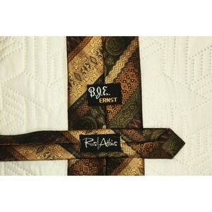Ross Atkins B.G.E. Ernst Vintage Mens Tie - Patterned, Brown, Tan, Union Made